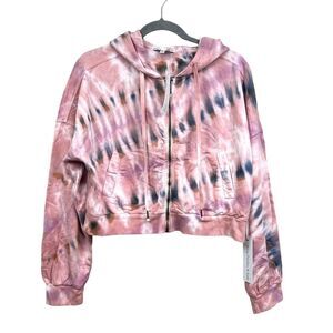 Young Fabulous Broke YFB‎ Crop Hoodie Womens Pink Tie Dye Side Pockets Size M